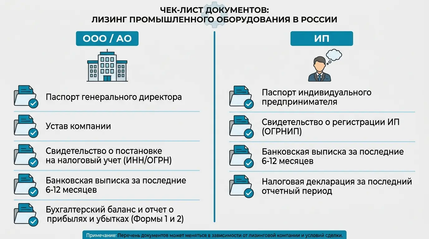 Документы для оформления лизинга токарного станка — список для юридических лиц и ИП