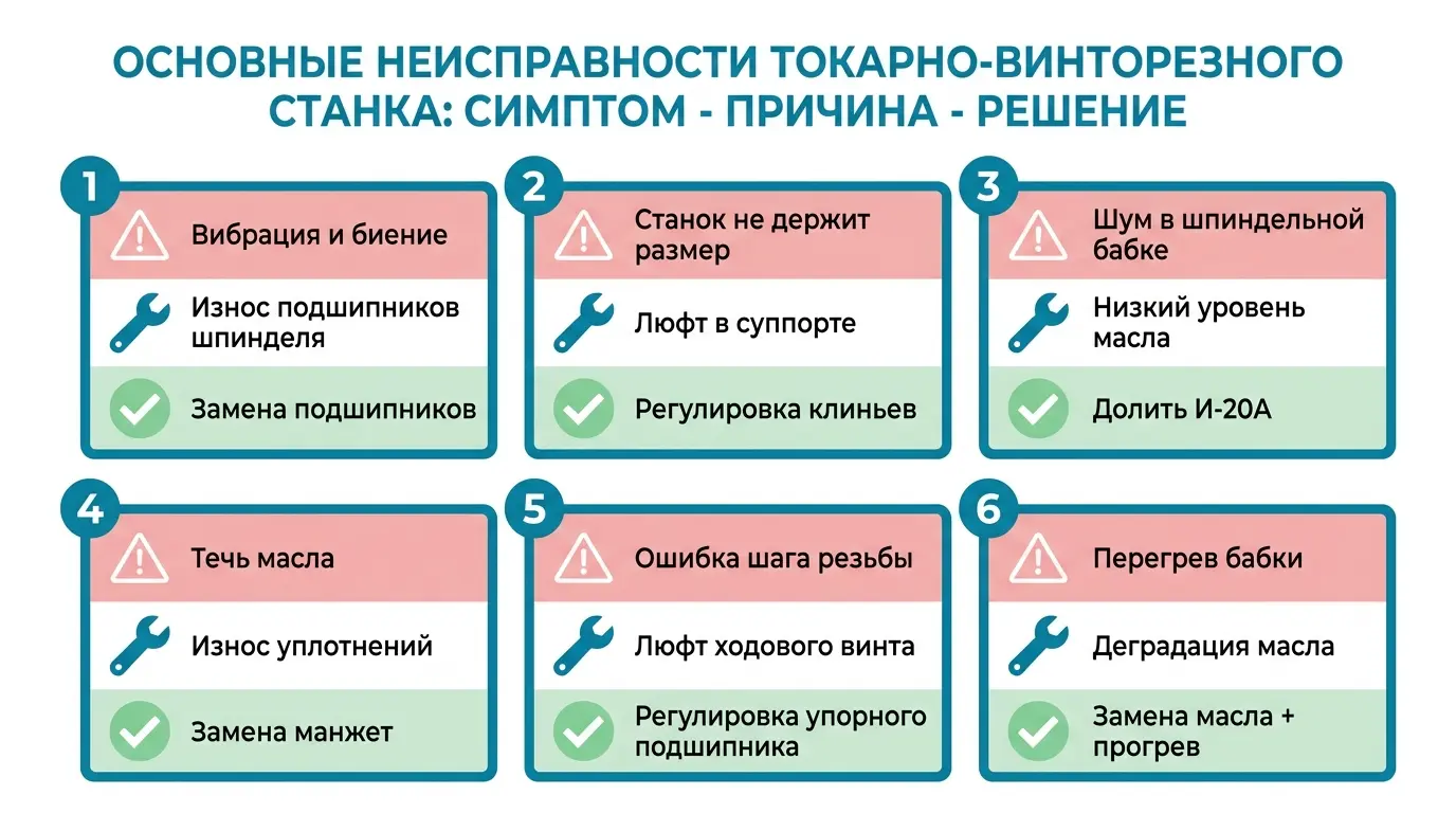 Типичные неисправности токарно-винторезного станка — причины и способы устранения