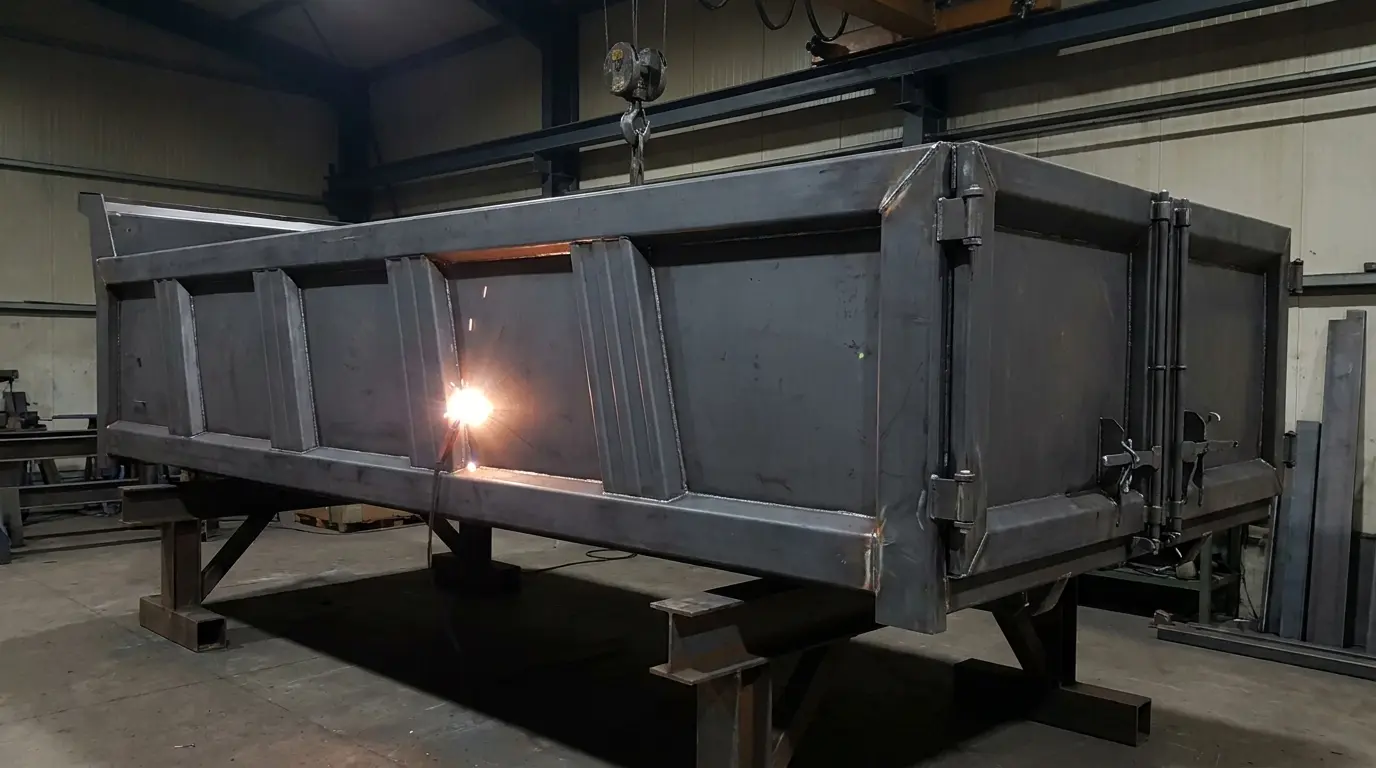Самосвальный кузов из износостойкой стали Hardox 400 объёмом 12 м³ — производство на металлообрабатывающем предприятии