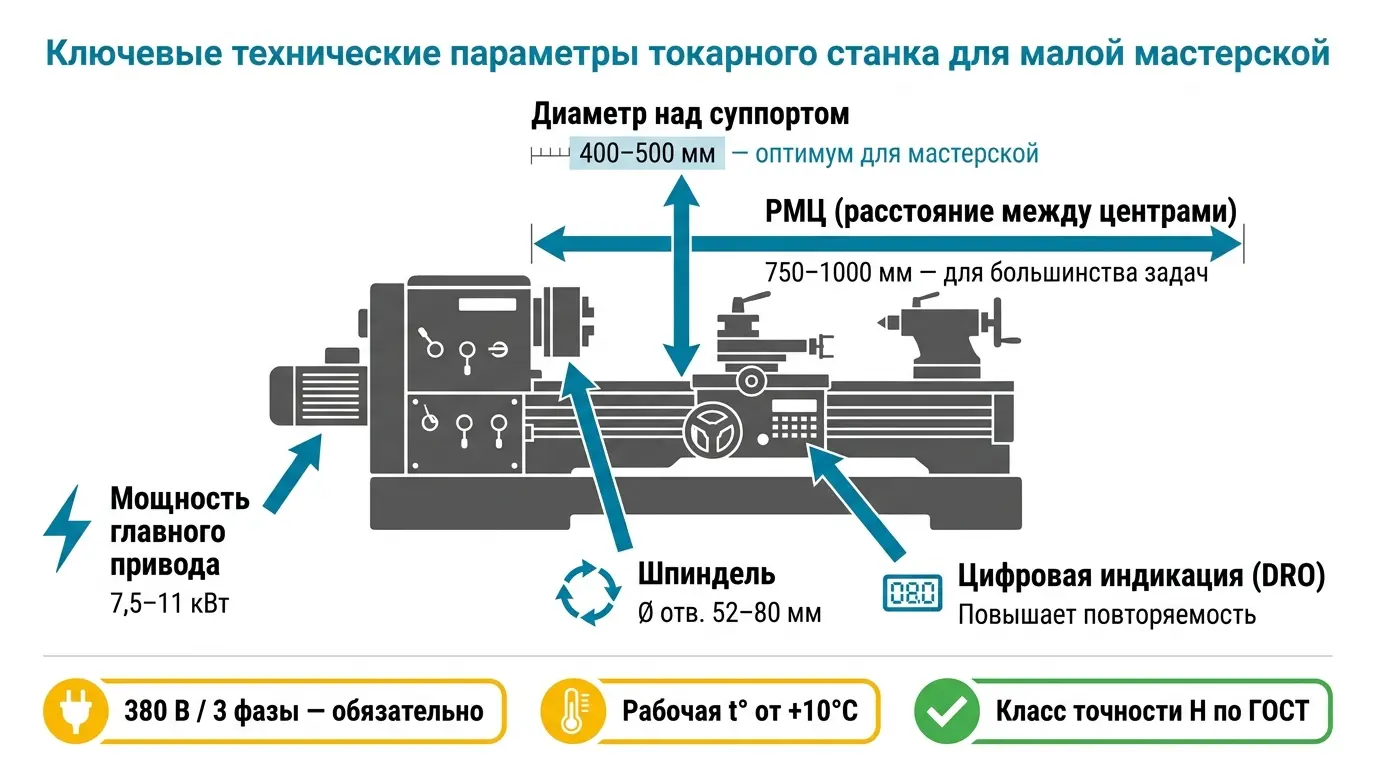 Параметры токарно-винторезного станка: диаметр, РМЦ, мощность, класс точности — как выбрать